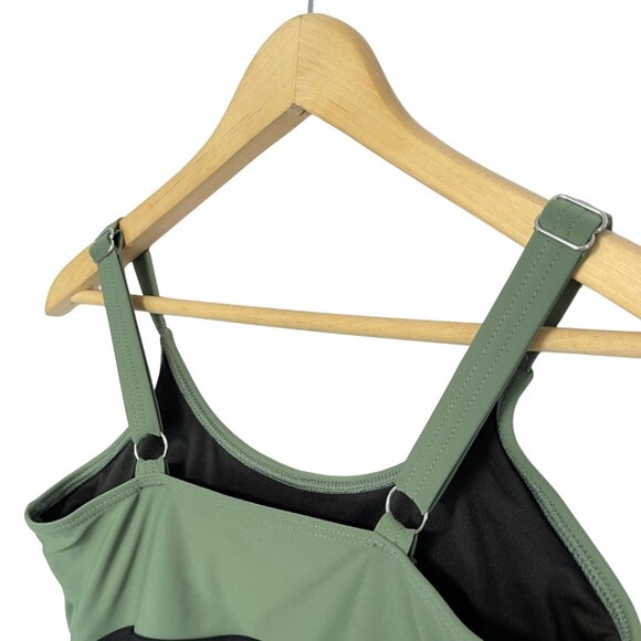 BLOOMCHIC 1 Piece Layered Swimsuit Womens Size 10 Black Green Beach Vacation - Picture 4 of 10